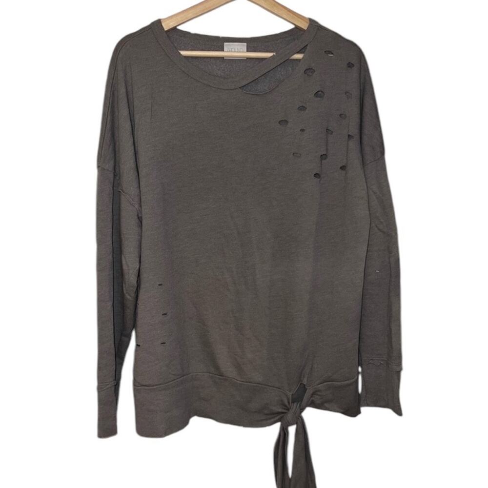 ABOUND Olive/Khaki Green Heathered TIE HIP Cotton Distressed SWEATSHIRT size L